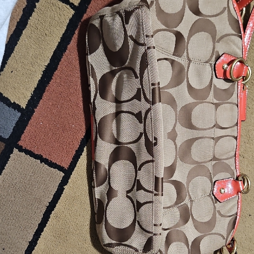 Stylish Brown and Red Coach Designer Tote Bag - Picture 10 of 10